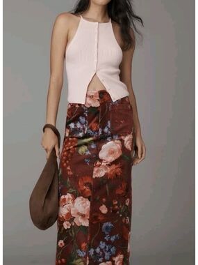 Anthropologie Maeve Floral Maxi Skirt in Rich Brown and Rust